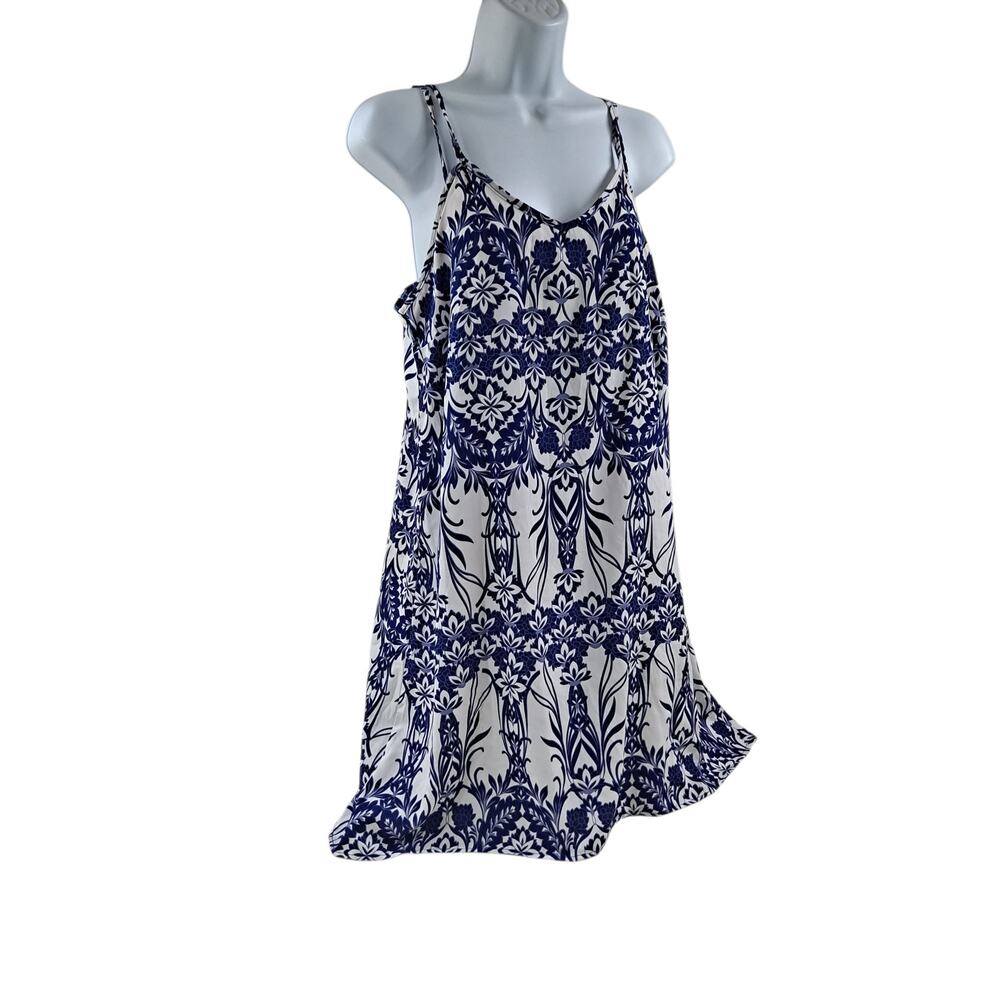 Charing Charlie Women's Medium Mini Dress Blue & White Patterned Thin Straps